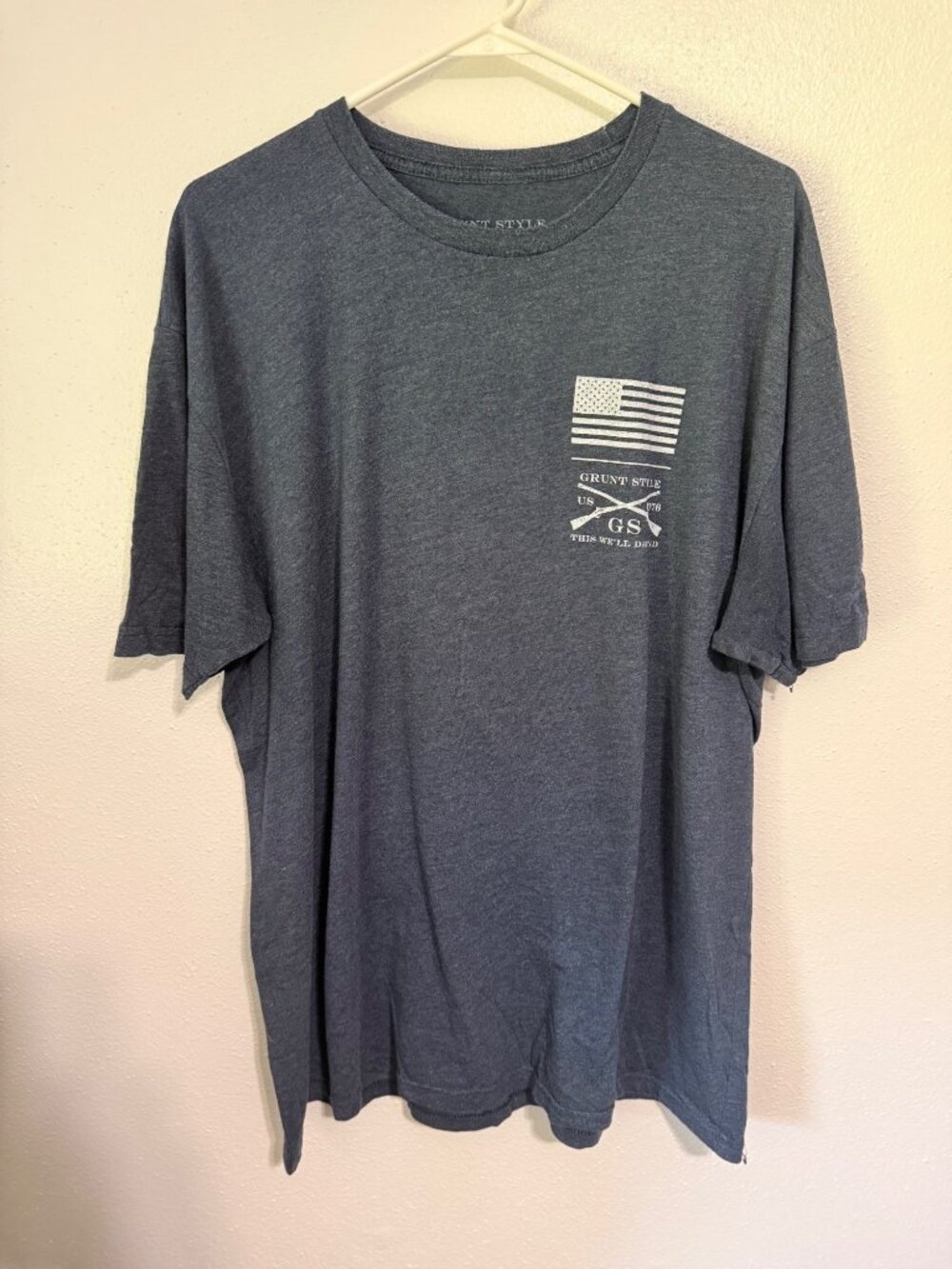 Grunt Style Mens Tshirt Graphic Heather Blue American Flag 1776 2X